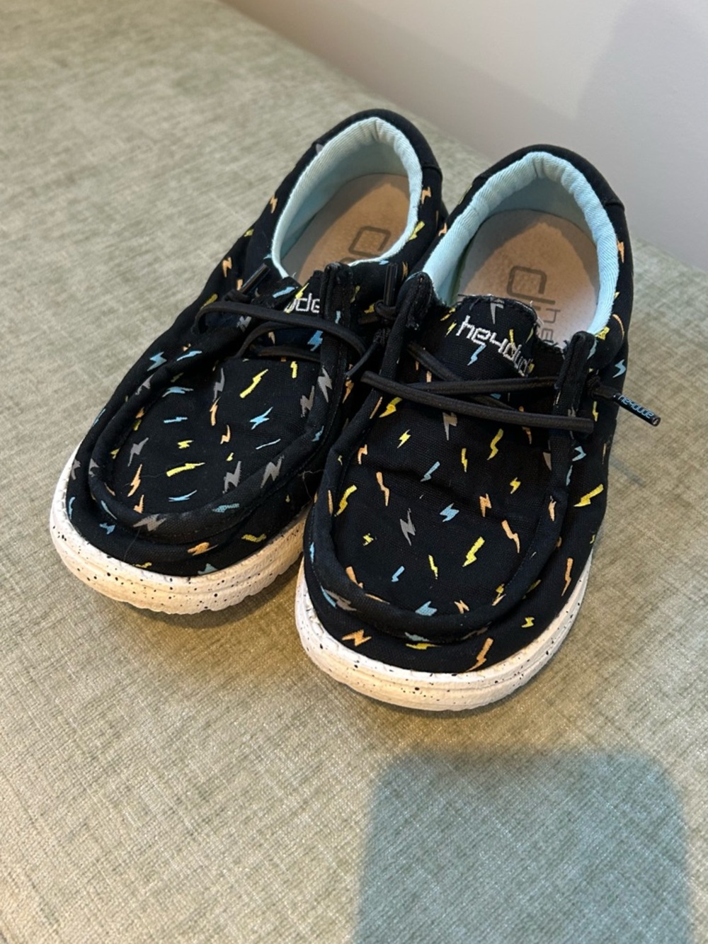 Hey Dude Kids Black loafers in Lightning Bolt Print